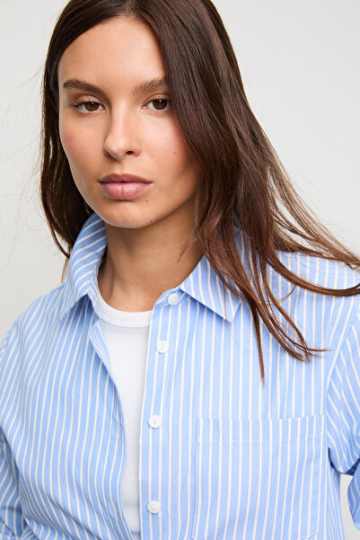 Stradivarius Basic striped poplin shirt with pocket