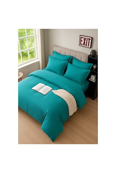 OEM Damask Double Bed Linen Set 6-piece, Fitted Sheet, Turquoise