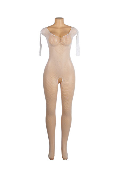 Lingerie and Fashion Style Long-sleeved body stocking embellished with zircon