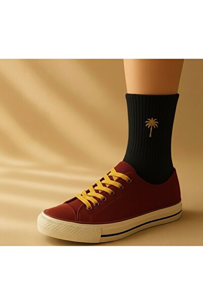 AYDK Unisex Minimal Embroidery Patterned Socks Set of 3 White Claret Red Green / Black White Coffee Options