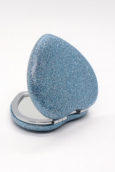 MakeWell Renk Renk Simli Çift Taraflı Büyüteçli Kalp Şekilli Küçük Cep Makyaj Aynası