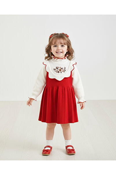 nannie Rochiță roșie pentru fetițe cu broderie Freya - 5-6 ani