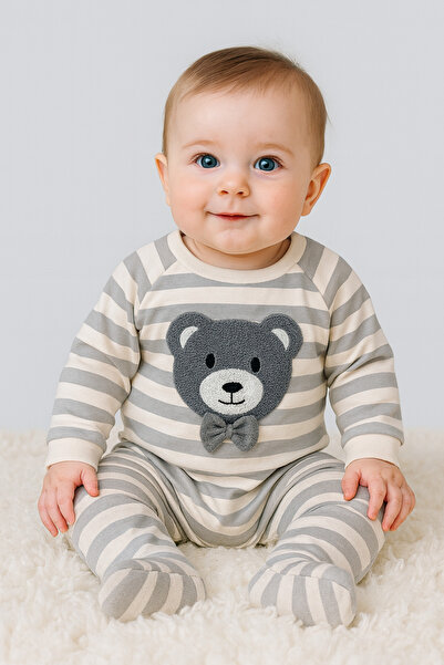 bebekyol Süzene Bear Embroidered Baby Romper