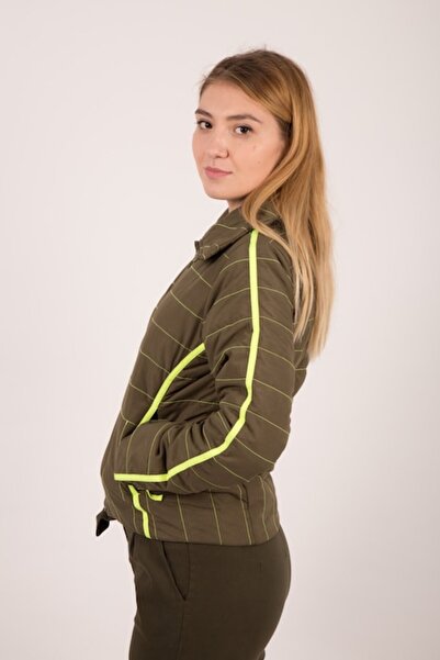 zola Women's jacket, khaki with fluorescent green band, M-L