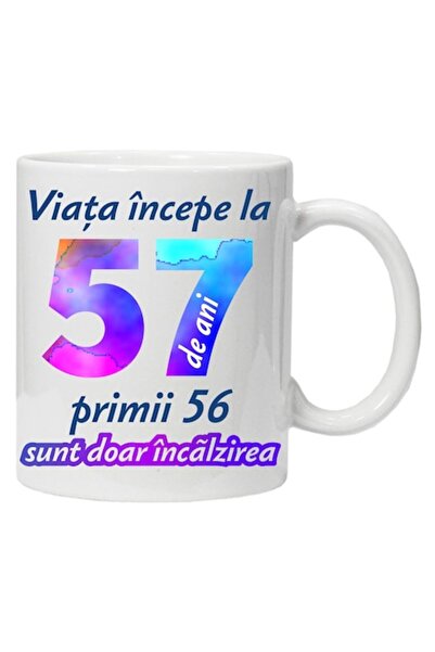 CRD PRINT Cană personalizată „Viața începe la 57 de ani”, CRD PRINT, 330ml, albă