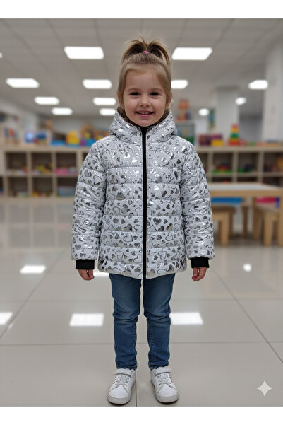 DUBLİNO KİDS Νέο γυαλιστερό κοριτσίστικο παλτό με τύπωμα αδιάβροχο και αντιανεμικό