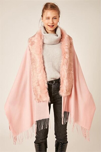 Neşeli Butik Women Fur Collar Tassels Shawl Poncho Nbaks039