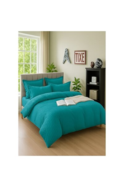 OEM Damask Double Bed Linen Set 6-piece, Fitted Sheet, Turquoise