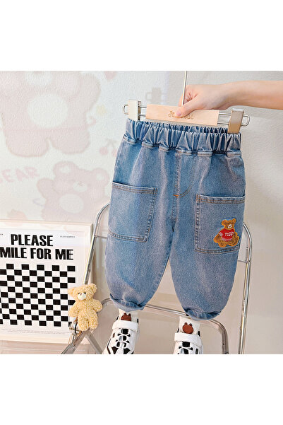 nannie Cute Bear Cream Blouse and Blue Pants Set - 2-3 years