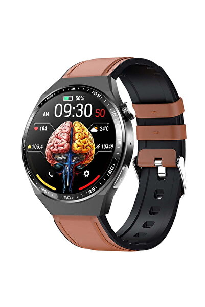 HYX Smart Watch F800 Bluetooth Call Outdoor Sports Watch 1.55inch Round Men's Brown belt Strap