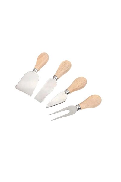 RABY set of 4 cheese knives, stainless steel/wood, brown/silver