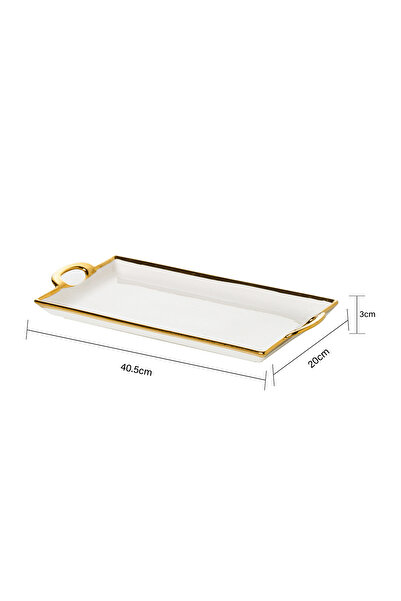 Malooki Porcelain serving platter with gold handles, 40.5×20 cm