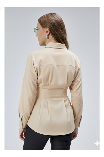 Blue Morpho Καλοκαιρινό πουκάμισο με πτυχωτό μανίκι με στενόμεσο κορδόνι