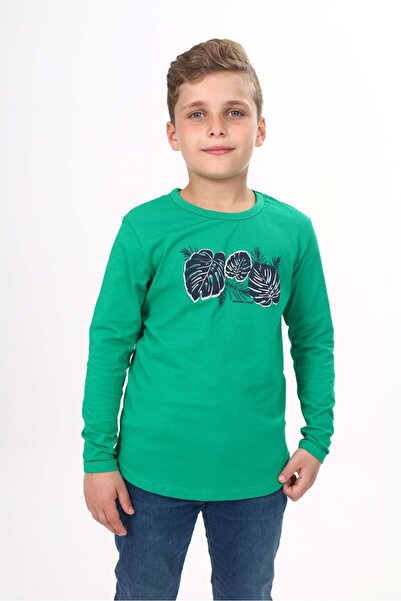 Toontoy Tricou cu mânecă lungă pentru băieți cu imprimeu guler rotund