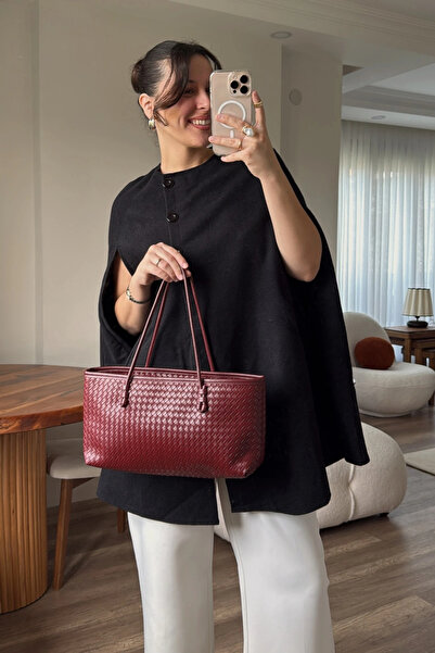 LEONAS Women's Tote Bag with Knitted Detail Larissa St0039 Burgundy