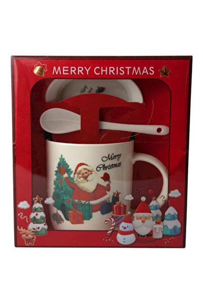 BaoBao Cană ceramică cu lingură și farfurie, temă de Crăciun, în cutie cadou ...