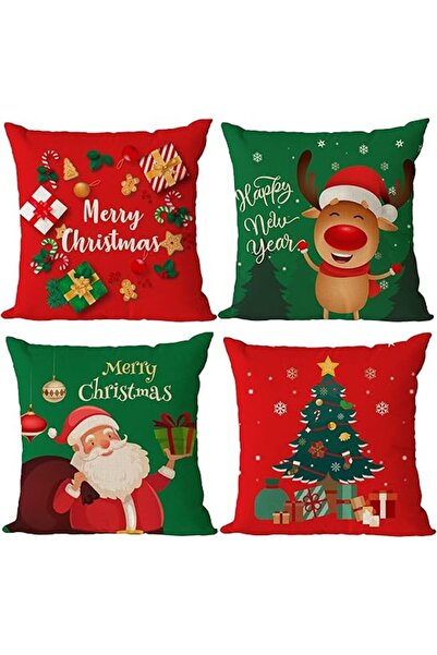 Generic مجموعة من 4 أغطية وسائد عيد الميلاد مقاس 18 × 18 بوصة، أغطية وسائد عي...