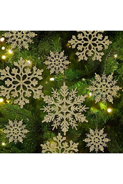 Generic 36pcs Christmas Gold whiteSnowflake Ornaments Plastic Glitter Snow Flakes Ornaments for Winter Chris
