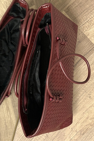 LEONAS Women's Tote Bag with Knitted Detail Larissa St0039 Burgundy