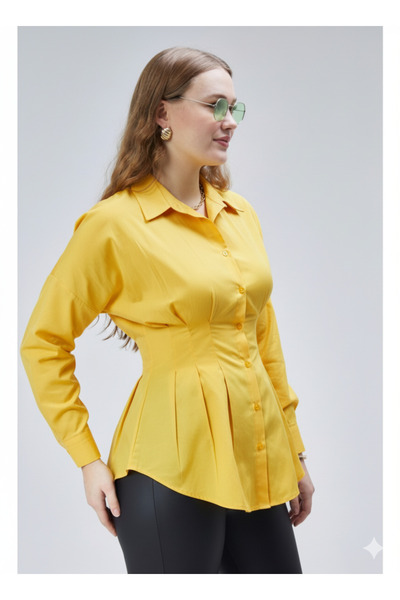 Blue Morpho Waist-Tightened Pleated Bat Sleeve Summer Shirt