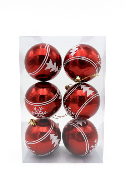 OEM Set of 6 shiny red balls with fir trees - Christmas tree ornaments, 23x15.5x7.5cm