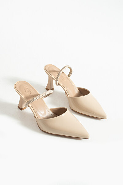 Parparastil Éloise Women's Beige Thin Heeled Ankle Knitted Band Socks Slippers Shoes