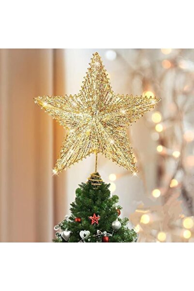 Generic Christmas Star Tree Topper Light, 11.5 Inch Golden Glitter 3D Star Tree Top with LED Lights for Chri