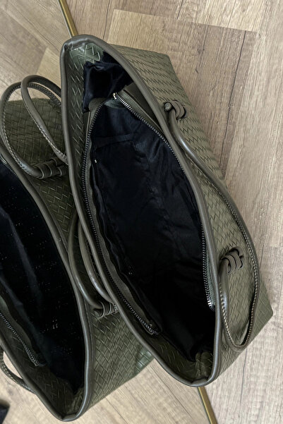 LEONAS Knitted Detailed Women's Tote Bag Larissa St0039 Khaki