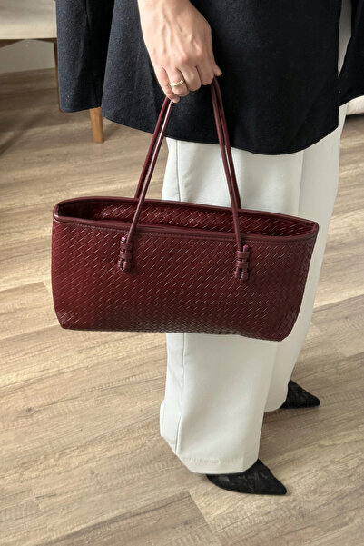 LEONAS Women's Tote Bag with Knitted Detail Larissa St0039 Burgundy