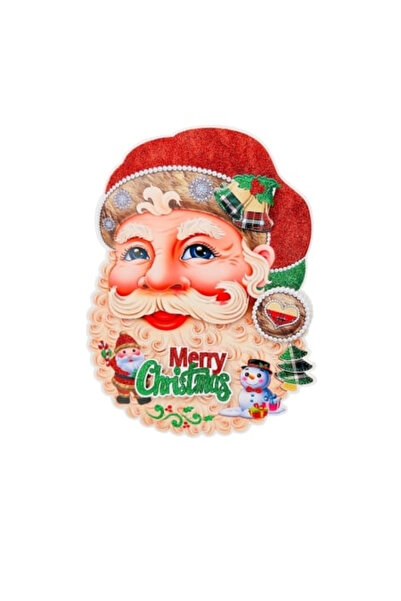 OEM Decorative Christmas sticker Santa Claus face 3D with glitter 23x16 cm