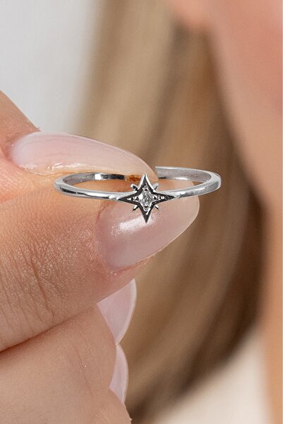 Söğütlü Silver 925 ayar gümüş yüzük rodyumlu zirkon taşlı kuzey yıldızı ayarl...