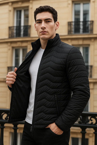 comstar Ανδρικό Premium Basic Καπιτονέ Μαύρο Πουπουλένιο Παλτό