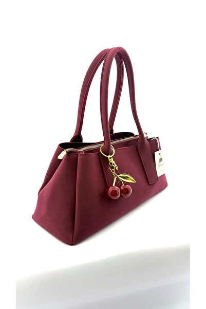 SİNİSA BAG Women's Cherry Charm Detailed Suede Hand and Shoulder Bag