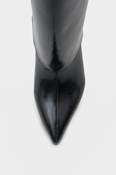 sermoda Dust Cover Detailed Detachable Apparatus Boots Heeled Pointed Toe Zippered Women's Boots Black