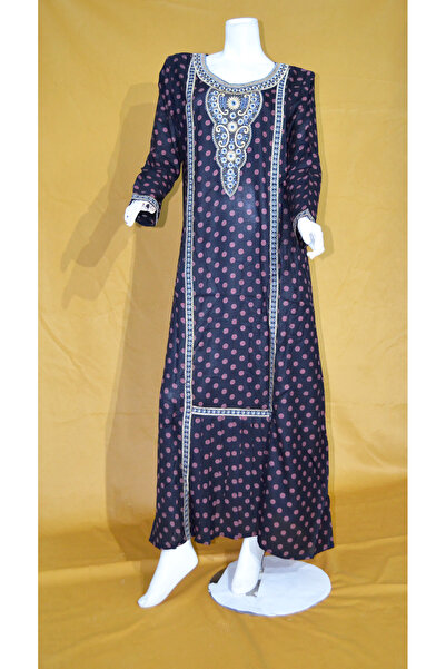 Zainah Jallabiya Embroidered & Printed / Kaftan Maxi Dress | V-Neck, Flared S...