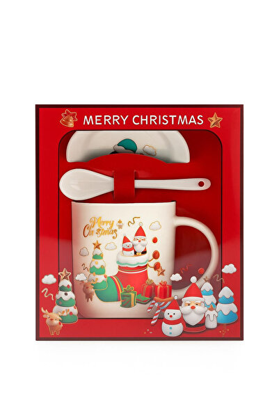 BaoBao Cană ceramică cu lingură și farfurie, temă de Crăciun, în cutie cadou ...