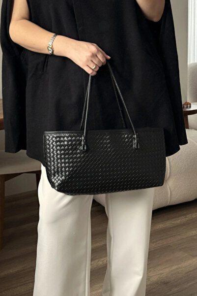 LEONAS Knitted Detailed Women's Tote Bag Larissa St0039 Black