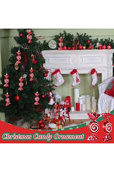 Generic 12 Pieces Christmas Candy Ornaments Hanging Glitter Candy Cane Ornaments Christmas Tree Candy Pepper