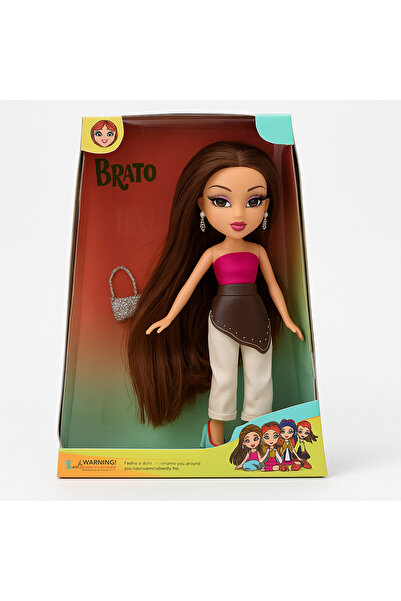 BaoBao Păpușă Brato Fashion cu bustieră roz, pantaloni moderni și păr foarte ...