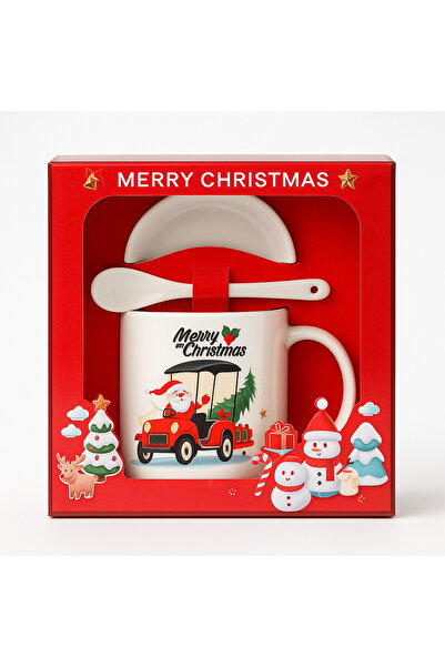 BaoBao Cană ceramică cu lingură și farfurie, temă de Crăciun, în cutie cadou ...