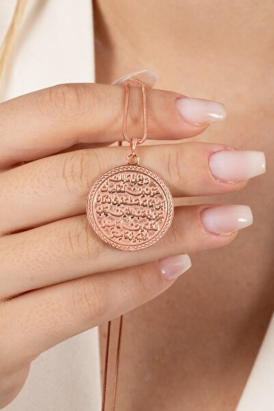 Söğütlü Silver 925 ayar gümüş kolye rose yılan zincirli Kıtmir duası kolye SGTL13137ROSE