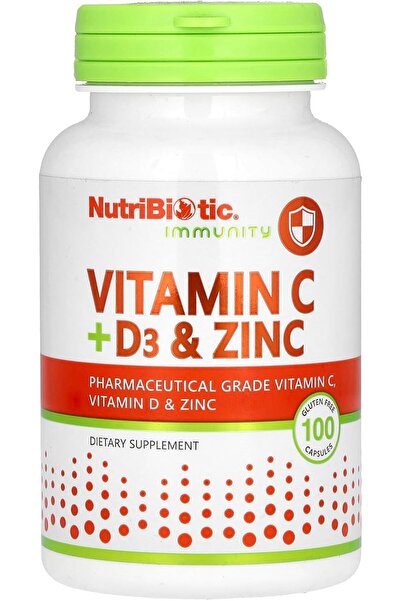 nutribiotic المناعة - فيتامين سي + د3 والزنك - 100 كبسولة