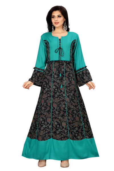 Zainah Elegant Two-Tone Jallabiya / Kaftan Maxi Dress | Tassel Neck, Bell Sle...