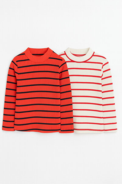 mini kanka 2 Pieces Girls' Winter Clothing Set for Ages 4-12, Turtleneck Knit Sweater Set with Stripe Detail, 2-Piece Set