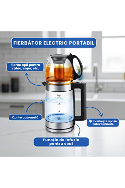 OferteTop 2.2 Liter 2-in-1 Electric Kettle, Portable, Infusion Function and Auto Shut-Off (2000W)