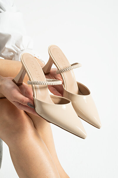 Parparastil Éloise Women's Beige Thin Heeled Ankle Knitted Band Socks Slippers Shoes