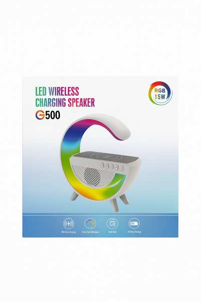 OEM G500 RGB LED speaker with 15W wireless charging and modern design