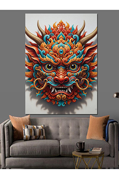 KanvasSepeti Mască de dragon Pictură în ulei de înaltă calitate texturat Canv...
