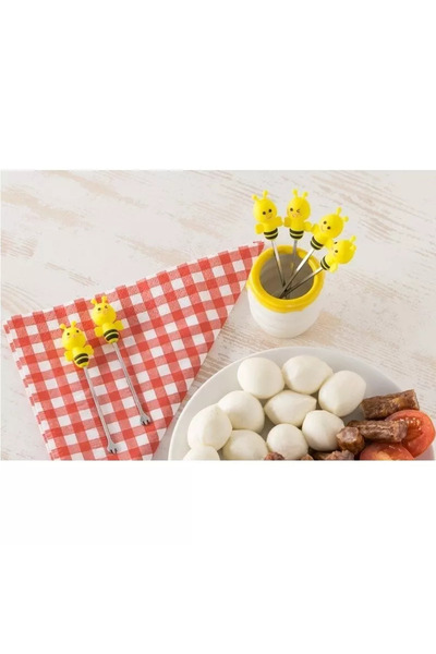 Gonga Set of 6 metal forks in the shape of silicone bees, with bowl, Gonga® Yellow