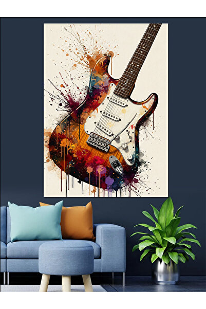 KanvasSepeti Акварел Китара Висококачествена текстура на маслена боя Платно П...